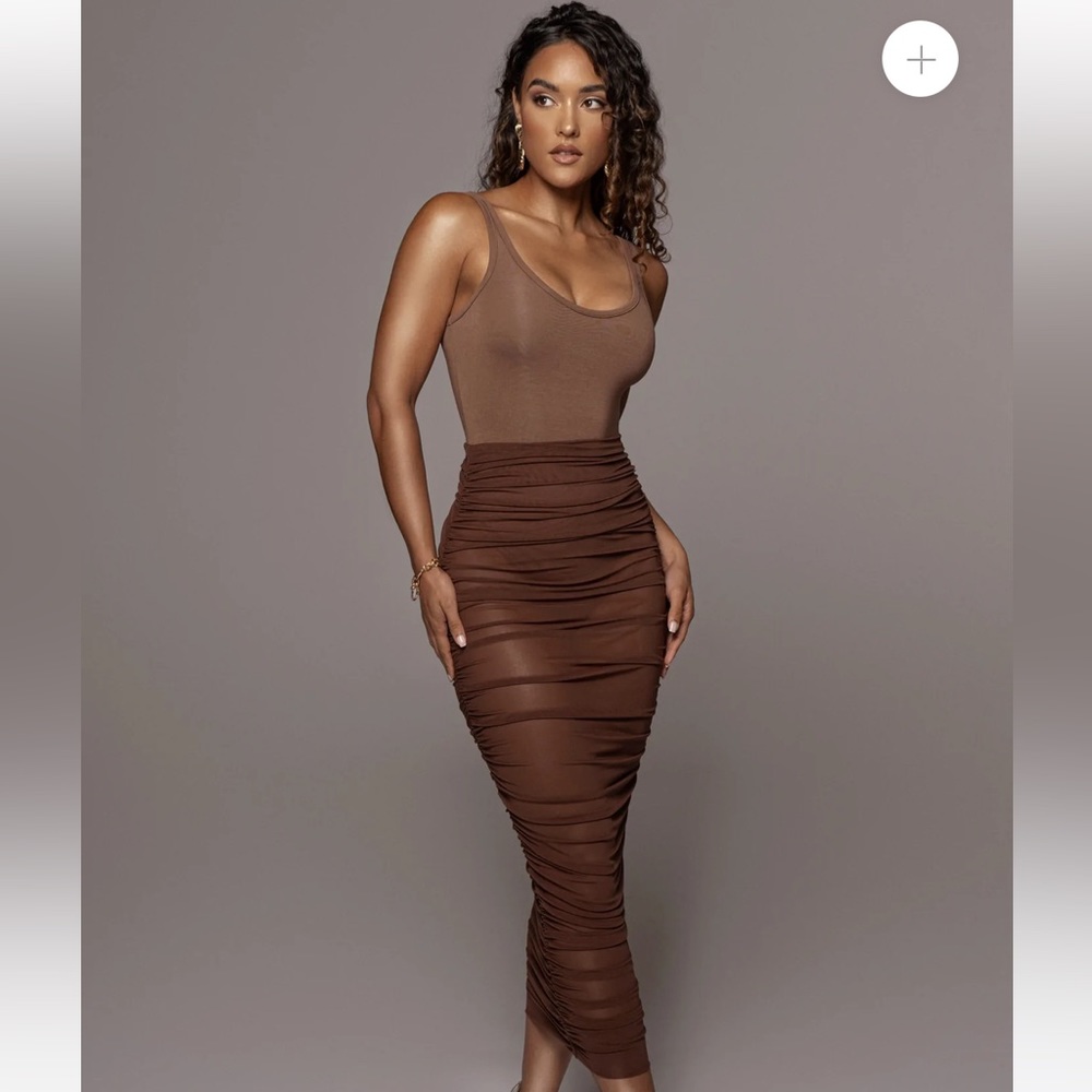 Chocolate mesh ruched cover up skirt